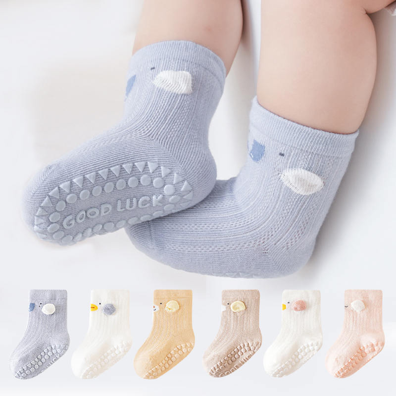 Unisex Baby Socks Non Slip - 3-paar cartoon babyvloersokken mesh dunne zachte