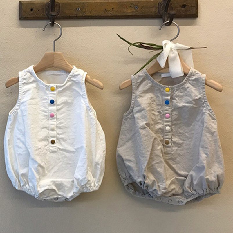 Baby Summer Linen Sleeveless Jumpsuit - Linnen Katoenen Jongens Romper Zomer Mouwloze