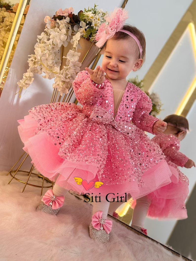 Toddler Girl Tulle Party Dress - Roze prinses babyjurk bloemenmeisje jurk baby