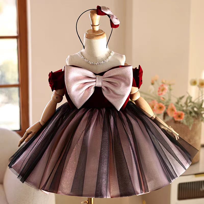 Toddler Girl Tulle Party Dress - Jill Wish J464 Elegante Bordeaux Meisje