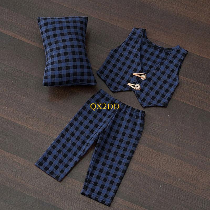 Infant Photography Props Outfit - QX2D Geruit Kussen Broek & Vest