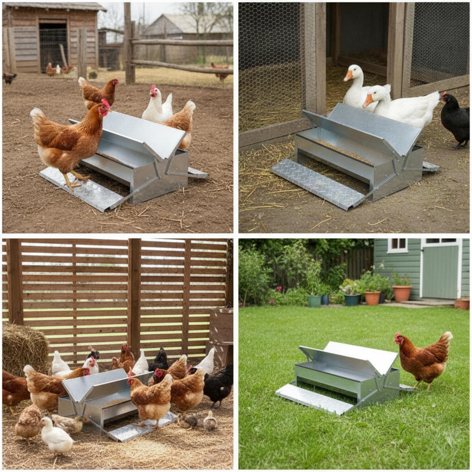 Feeding - Automatische pluimveevoederbak van gegalvaniseerd staal met