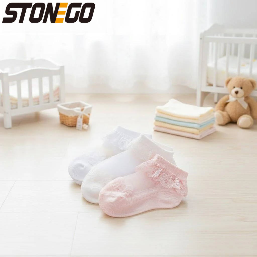 Unisex Baby Socks Non Slip - Leuke kanten bloemennet-babysokjes, katoenen antislipzool, pasgeboren