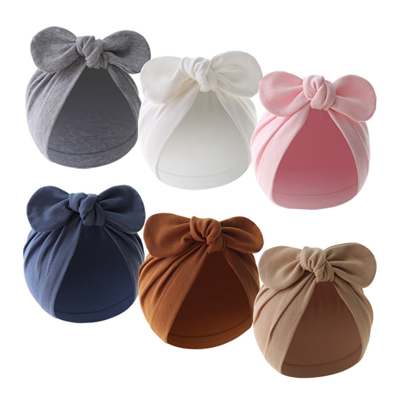 Infant Beanie Hat With Ears - Schattige Konijnenoren Baby Tulband Muts Effen