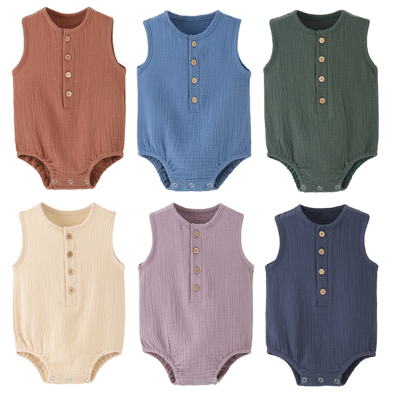 Baby Summer Linen Sleeveless Jumpsuit - Zomer, effen, voor pasgeborenen, 100% katoen