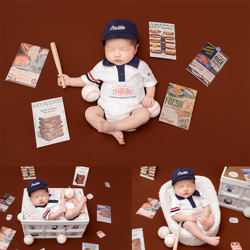 Infant Photography Props Outfit - Sport-honkbalthema babyfoto-outfit voor pasgeborenen, romper met