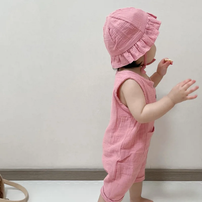 2 stks/set baby zomerkleding e - Baby Summer Linen Sleeveless Jumpsuit recensie en prijs