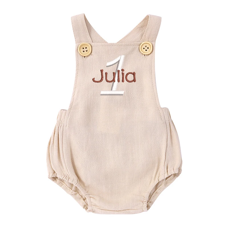 Naam Geborduurde 1e Verjaardag - Baby Summer Linen Sleeveless Jumpsuit recensie en prijs